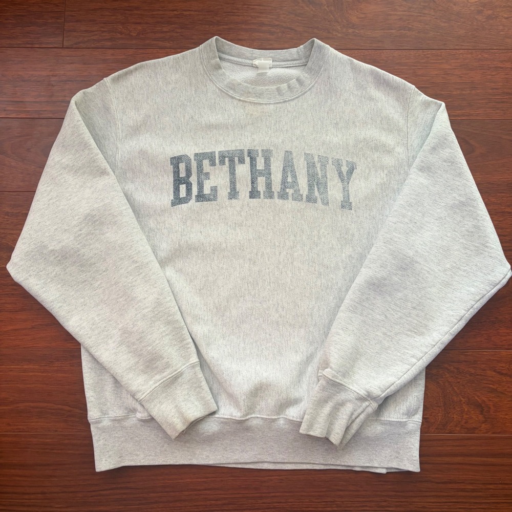 Champion Mens Reverse Weave Bethany College Sweatshirt Size Large Gray Vintage